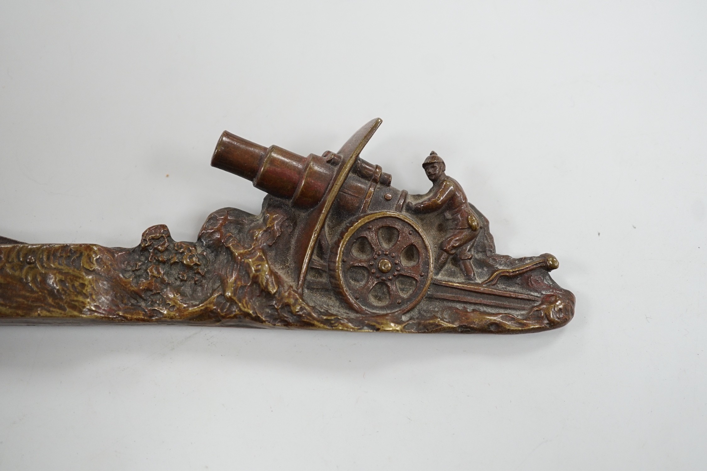 An early 20th century Austrian bronze cigar cutter cast with an artillery cannon 19.5cm long